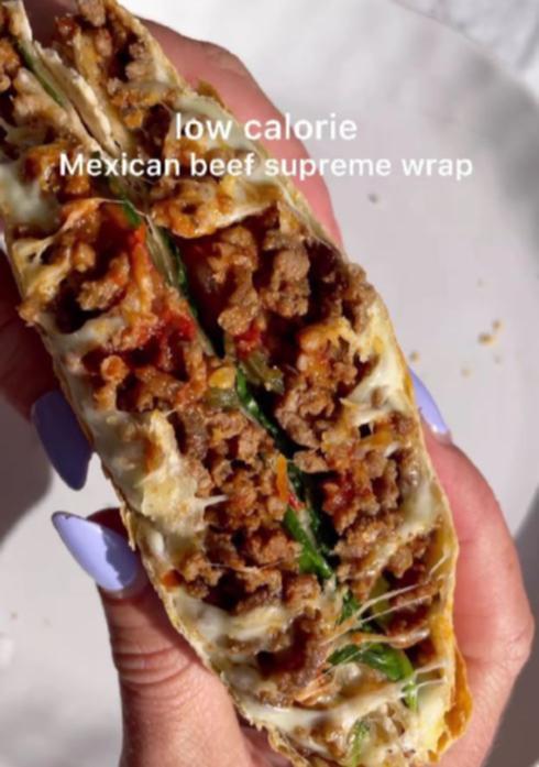 Brittany'S Tiktok Page Is Full Of Recipes For Healthy Twists On Her Favorite Take-Out Classics, Like A Low-Calorie Mexican Supreme Beef Wrap.