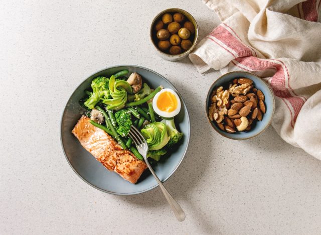 Homemade Salmon Meal With Avocado And Vegetables