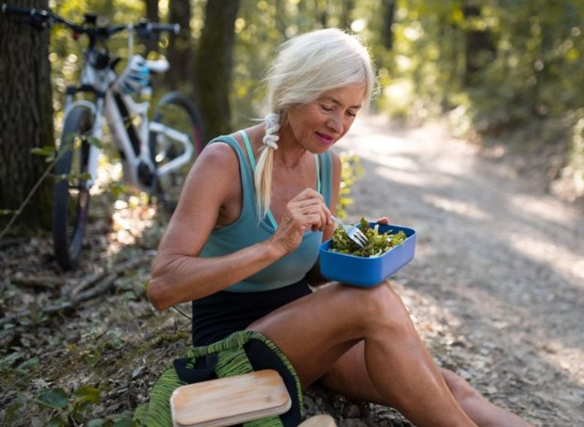 Older Woman Eating Healthy Outdoors