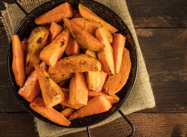 roasted sweet potatoes, healthy carbs concept of tips to keep weight off for good