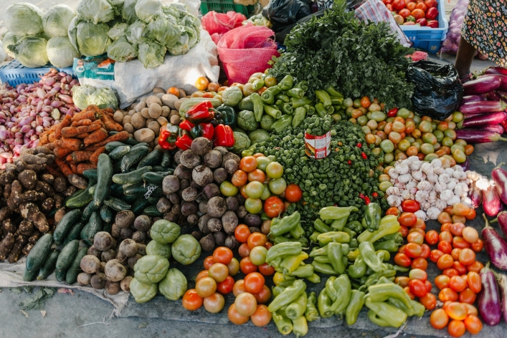 An array of colorful vegetables in a market